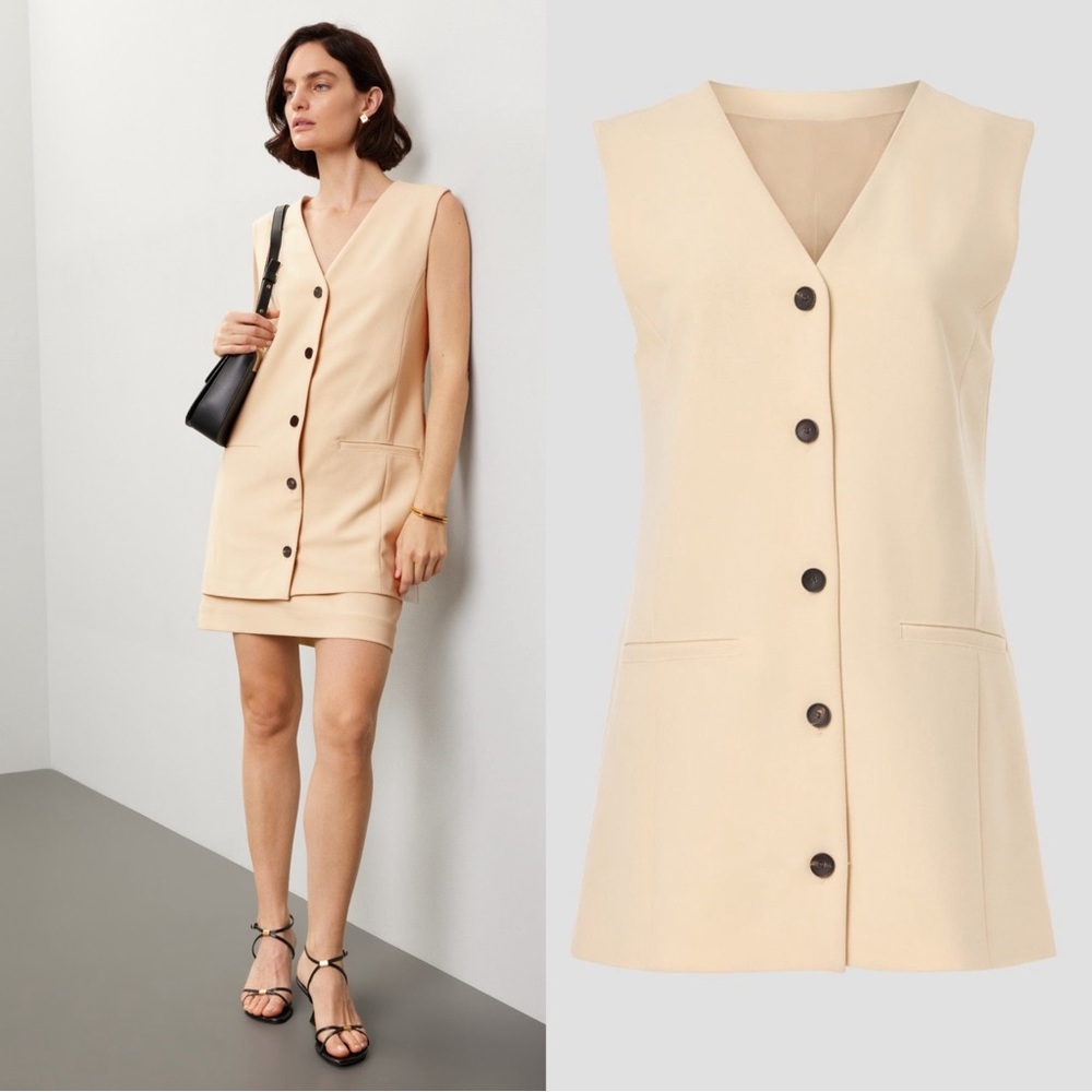 By Malene Birger Francinne Sleeveless V-Neck Button Front Vest Size 8 Cream